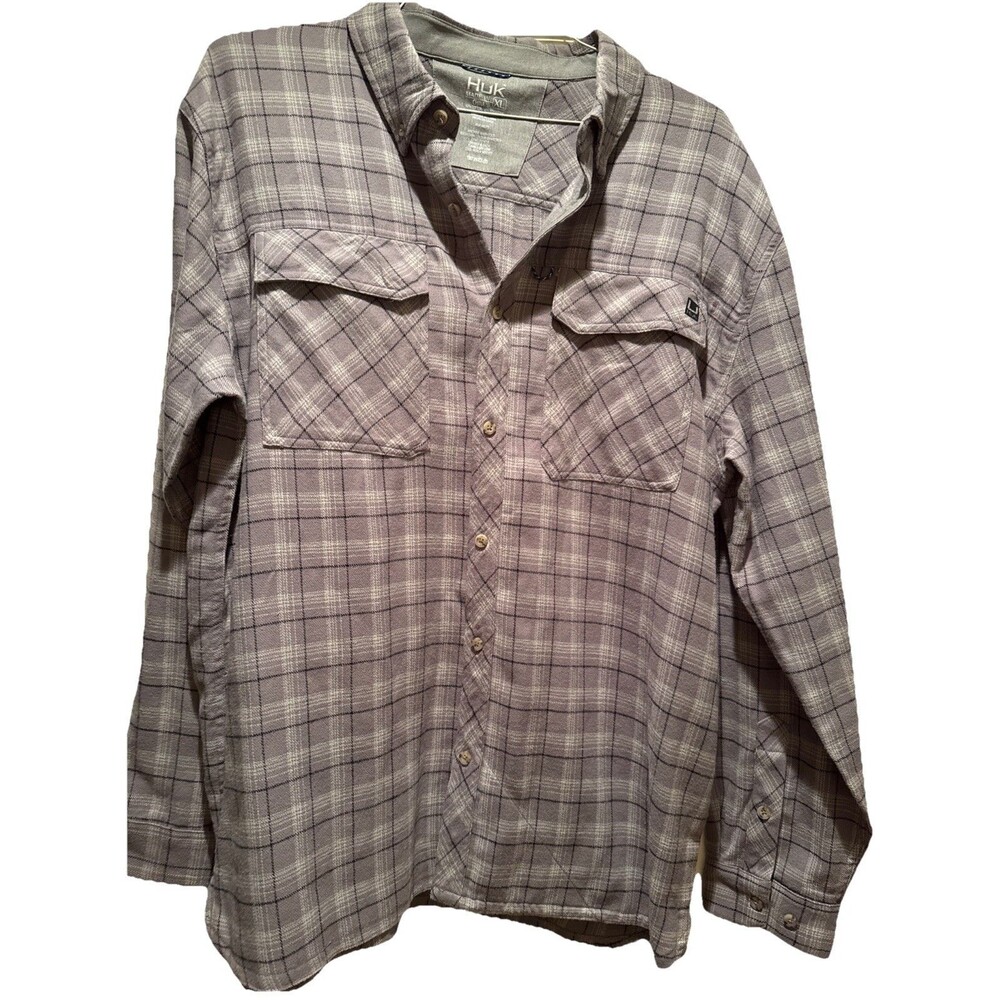 Huk Fishing-Hiking Shirt Mens Gray/white XL Plaid Outdoors‎